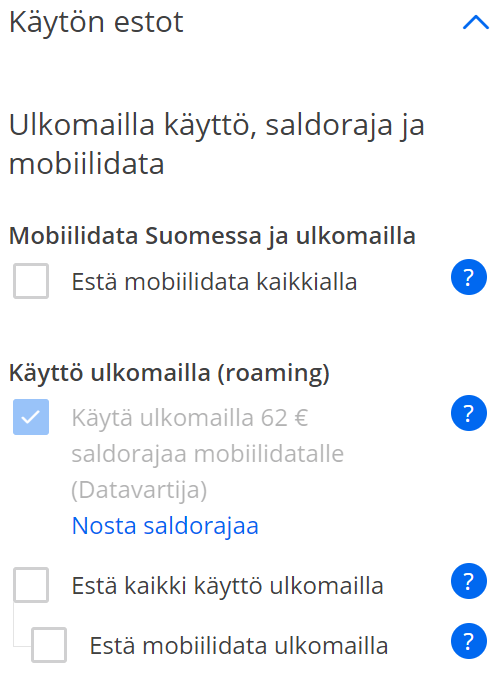 Mobiilidatan käytön estäminen