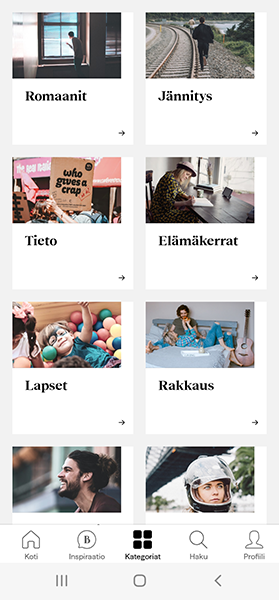 BookBeatin valikoima: kategoriat